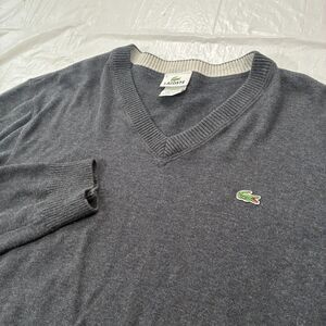 Lacoste V Neck Cotton Sweater Grey Men's 5 Preppy